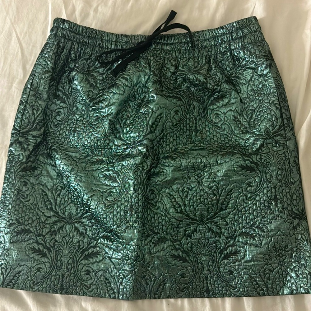 Zadig & Voltaire Aqua Blue Jacquard Lame Drawstring Mini Skirt Size S/M